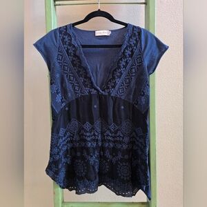 Johnny Was Love And Liberty Embroidered Women's Tunic, Navy, Sz S